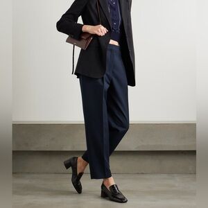Theory Tapered High-Rise Pant in Wool-Blend Hopsack Navy Blue Women’s Size 6